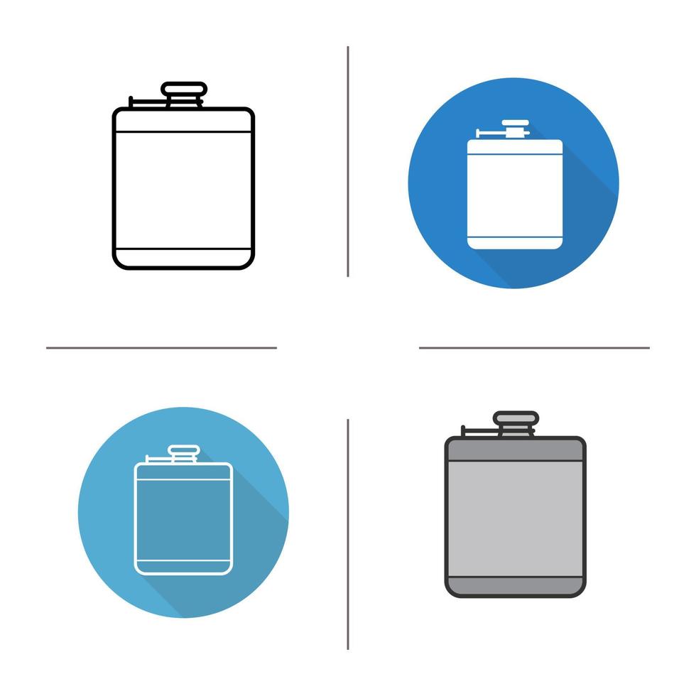 Hip flask icon. Flat design, linear and color styles. Alcohol flask. Isolated vector illustrations