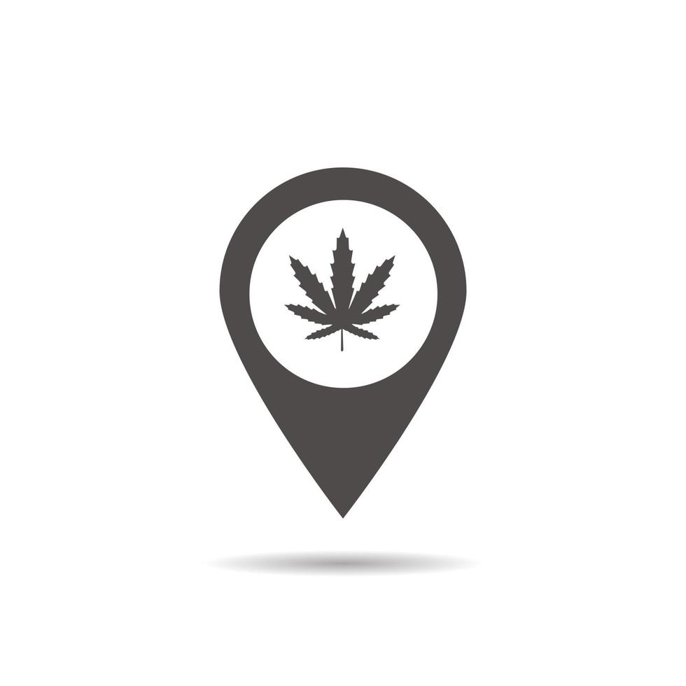 icono de ubicación de la tienda de marihuana medicinal. gota símbolo de silueta de puntero de mapa de sombra. punto de maleza. vector ilustración aislada