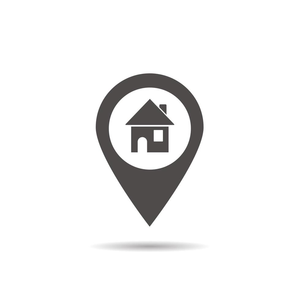 House location icon. Drop shadow map pointer silhouette symbol. Real estate pinpoint. Home nearby. Vector isolated illustration