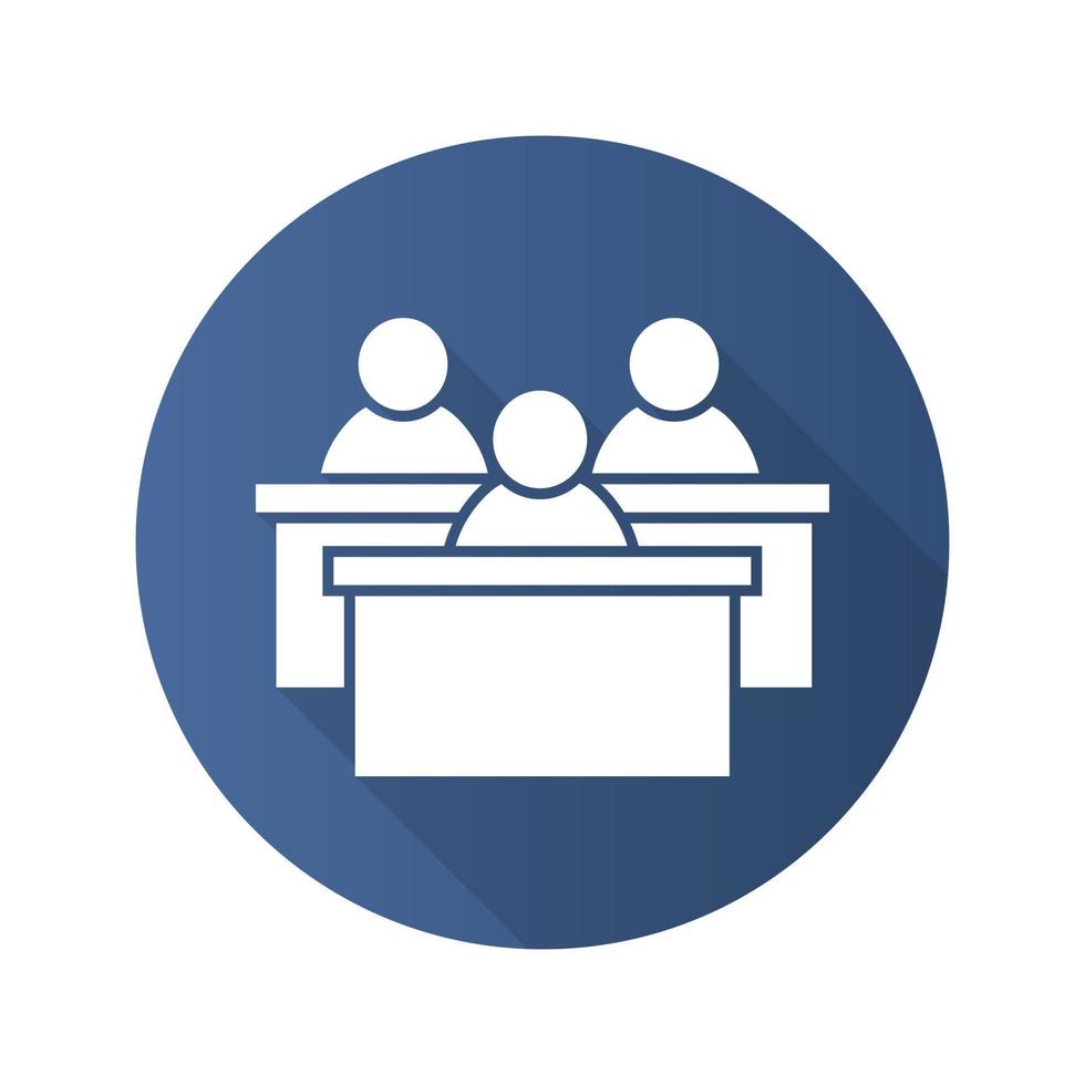 Audience flat design long shadow icon. Students conference. Vector silhouette symbol