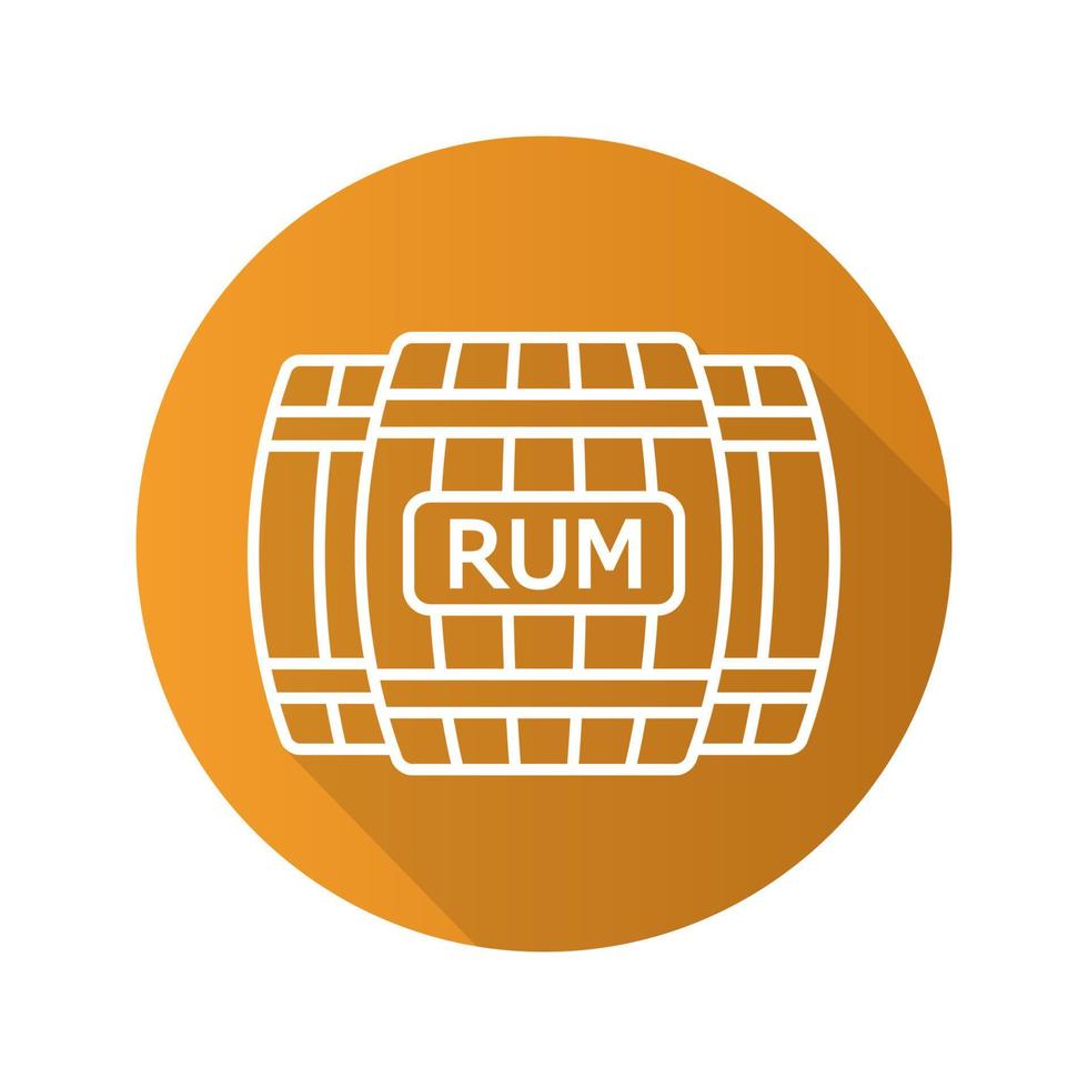 Rum wooden barrels. Flat linear long shadow icon. Alcohol wooden barrels. Vector line symbol