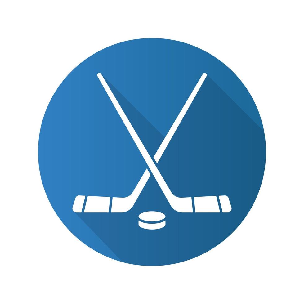 palos de hockey y disco. icono de larga sombra de diseño plano. equipo de juego de hockey. símbolo de silueta vectorial vector