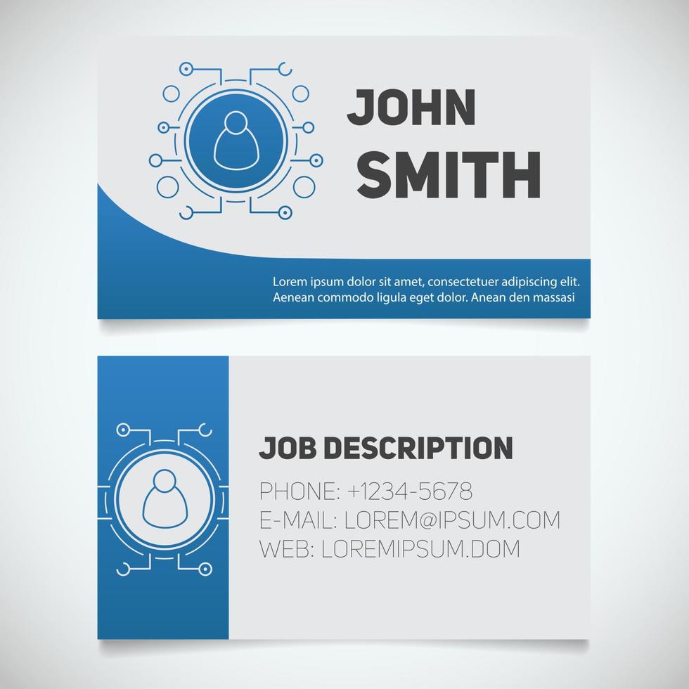 Business card print template with user logo. Manager. Programmer. System administrator. Stationery design concept. Vector illustration
