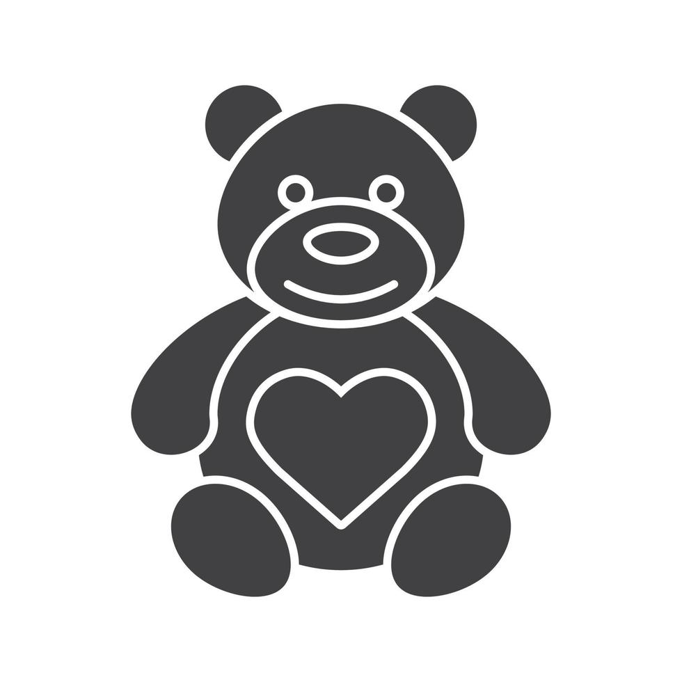 Teddy bear with heart shape icon. Silhouette symbol. Negative space. Vector isolated illustration