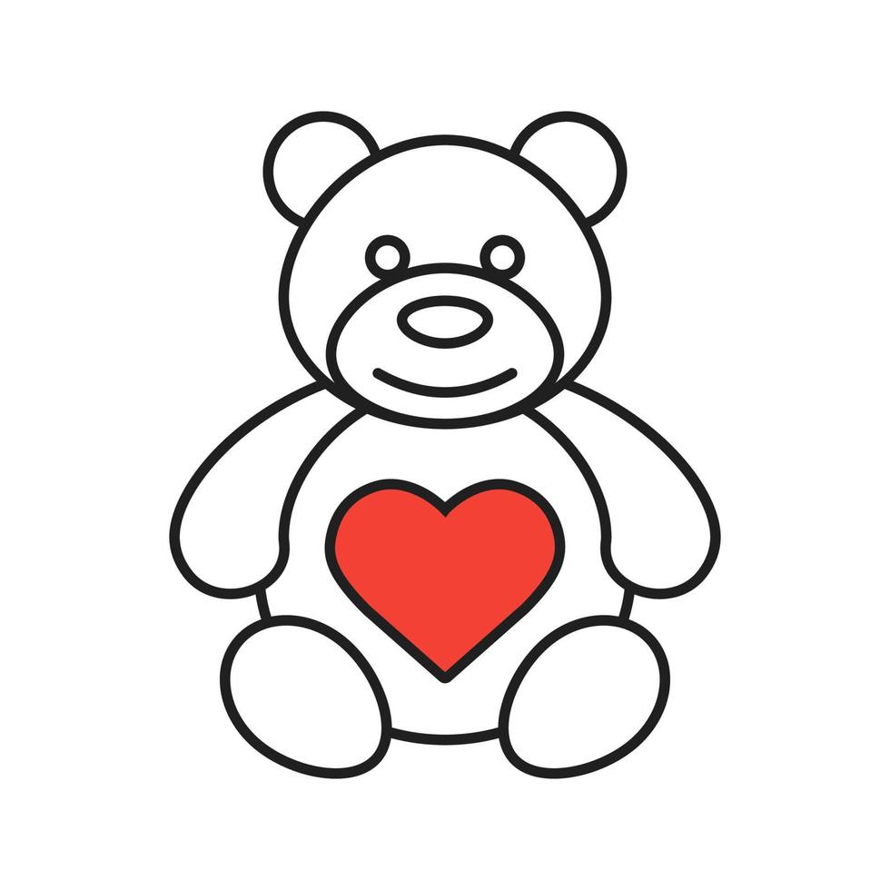 Teddy bear with heart shape linear icon. Thin line illustration. Contour symbol. Vector isolated outline drawing