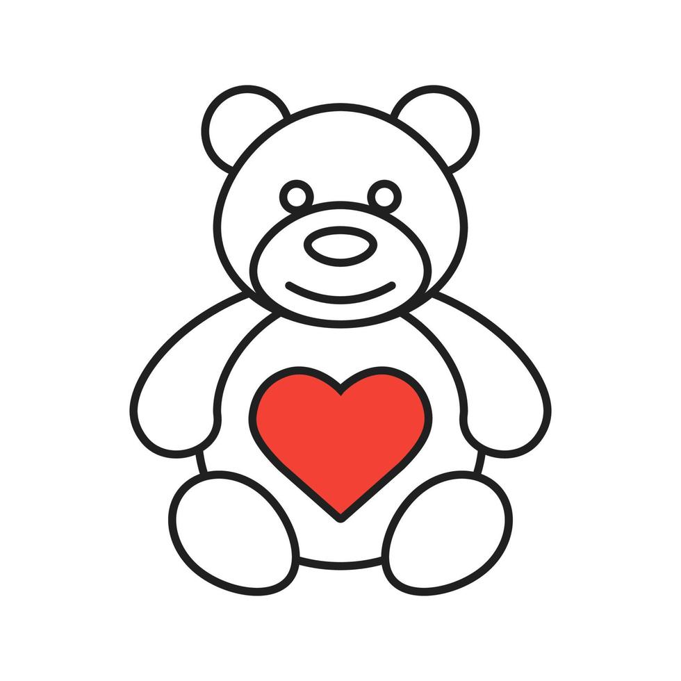 Teddy bear with heart shape linear icon. Thin line illustration. Contour symbol. Vector isolated outline drawing