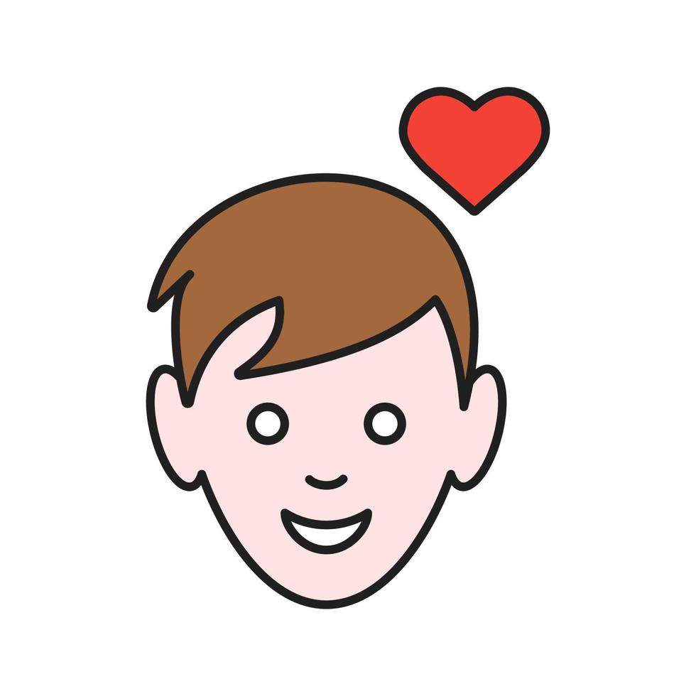 Enamored boy color icon. Man in love. Isolated vector illustration