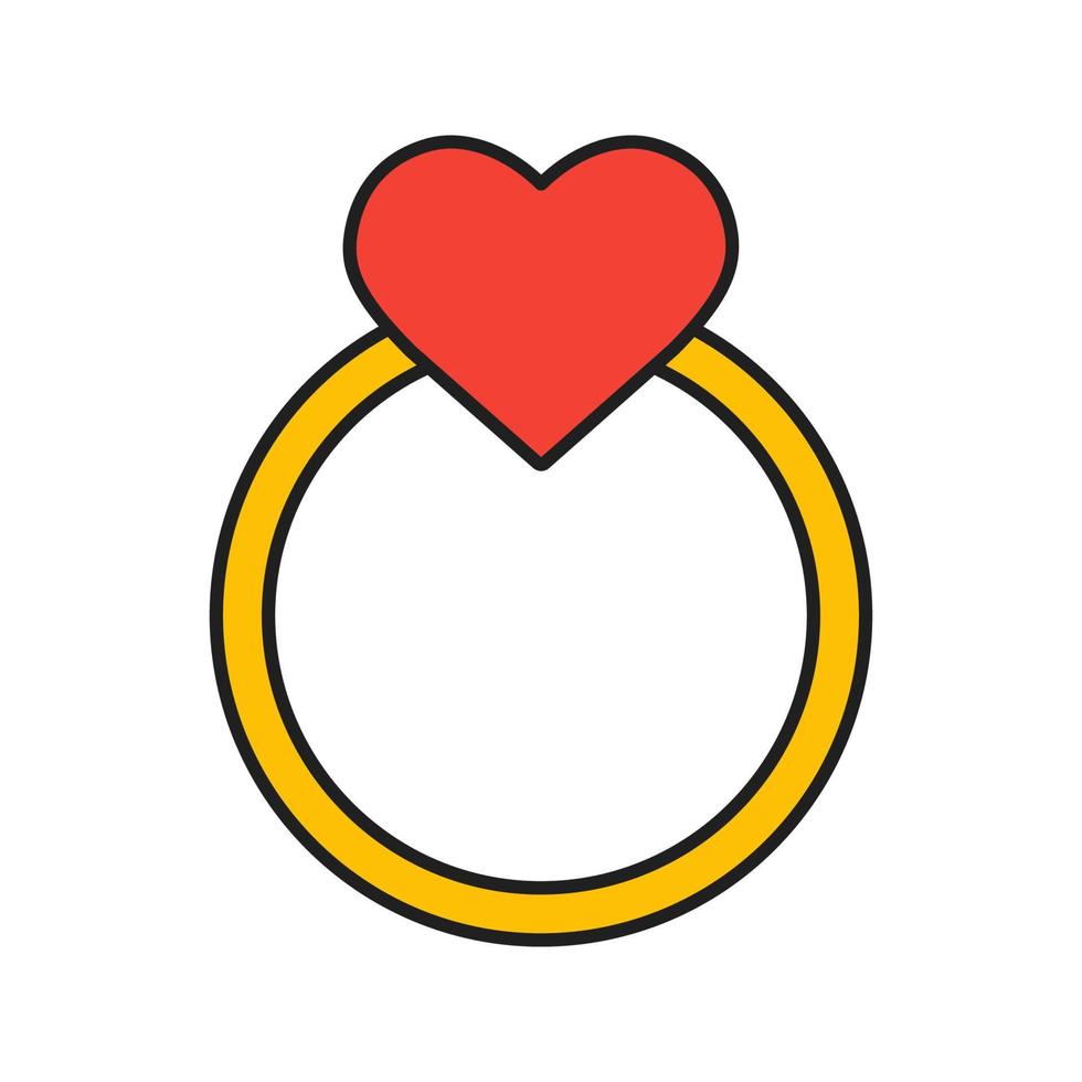 Gold ring with heart color icon. Valentine's Day. Isolated vector illustration