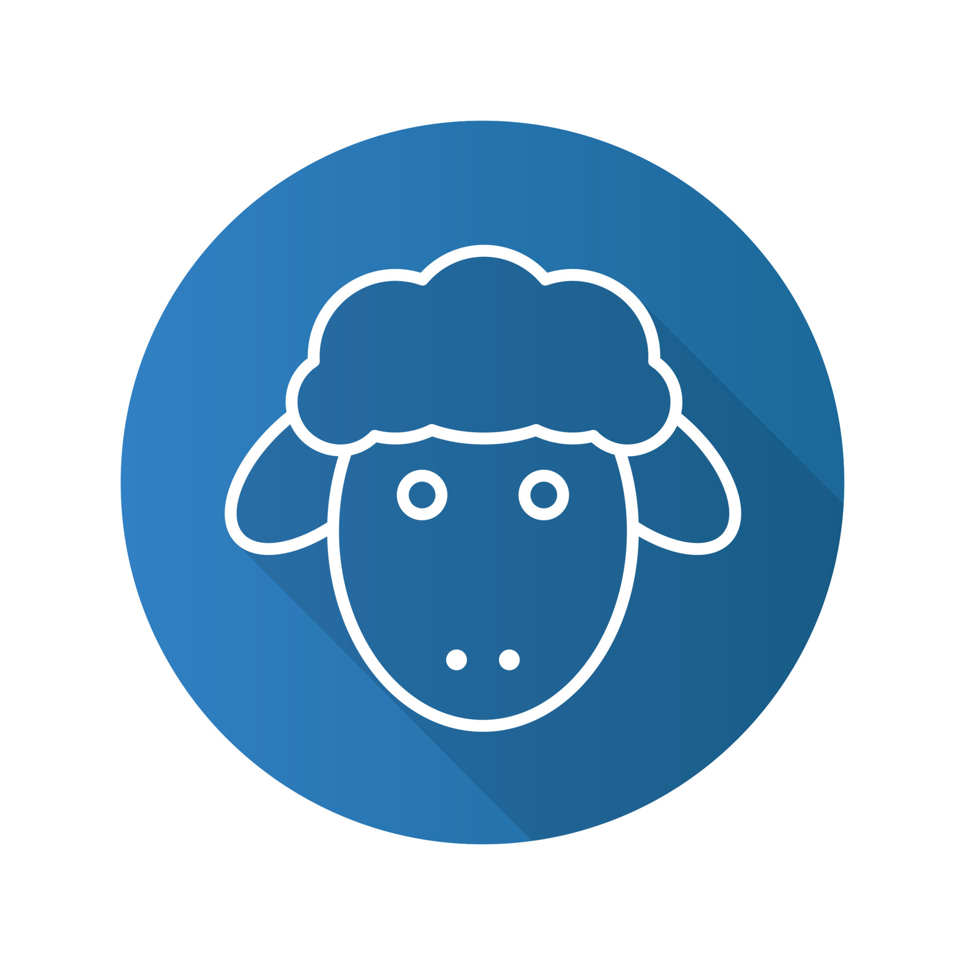 Easter lamb flat linear long shadow icon. Sheep. Vector line symbol