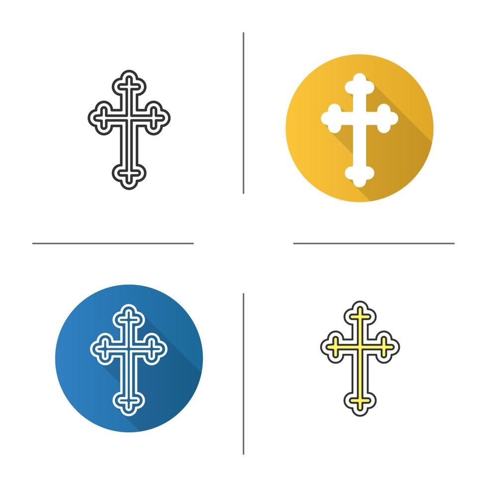 Christian crucifix icon. Flat design, linear and color styles. Easter cross. Isolated vector illustrations