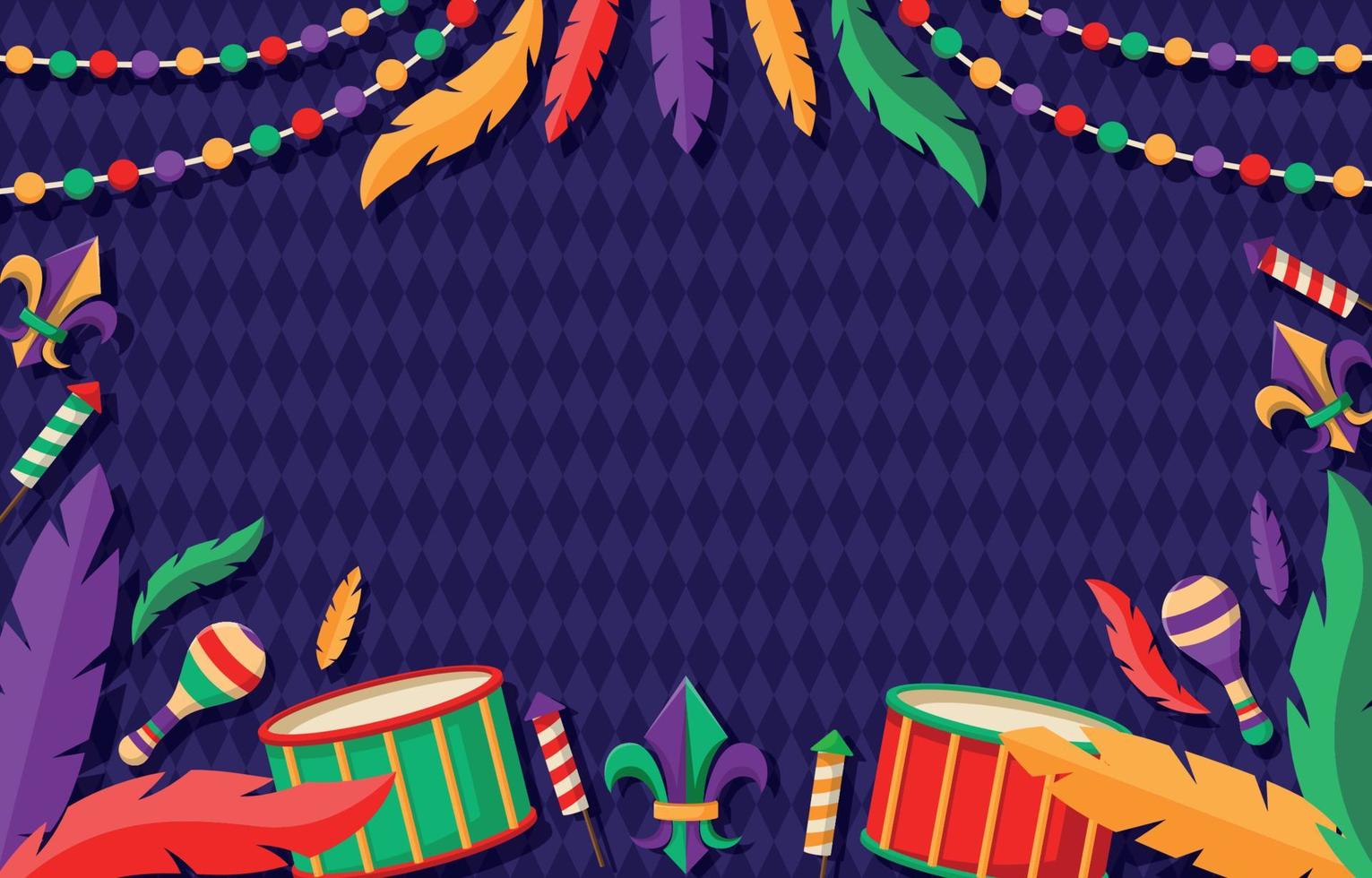 decoración de fondo del festival de mardi gras con plumas vector