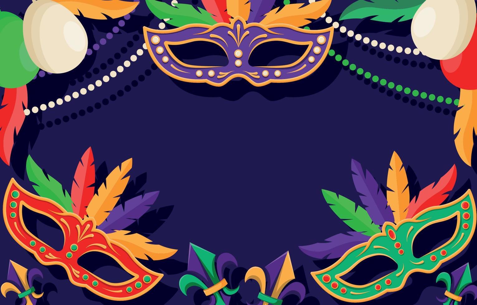 Mardi Gras Mask Background Decoration Balloon and Feather vector