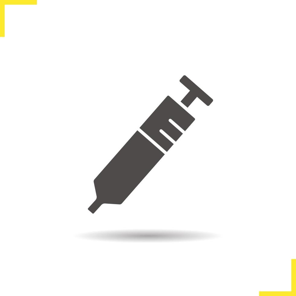 Syringe icon. Drop shadow silhouette symbol. Injection vector isolated illustration