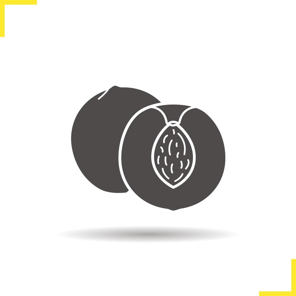 Apricot icon. Drop shadow halved peach silhouette symbol. Cutted nectarine. Vector isolated illustration
