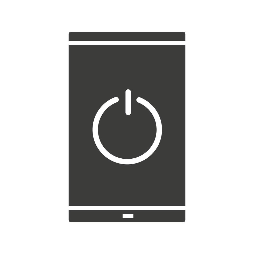 Turn off smartphone icon. Silhouette symbol. Smart phone with switch off button. Negative space. Vector isolated illustration