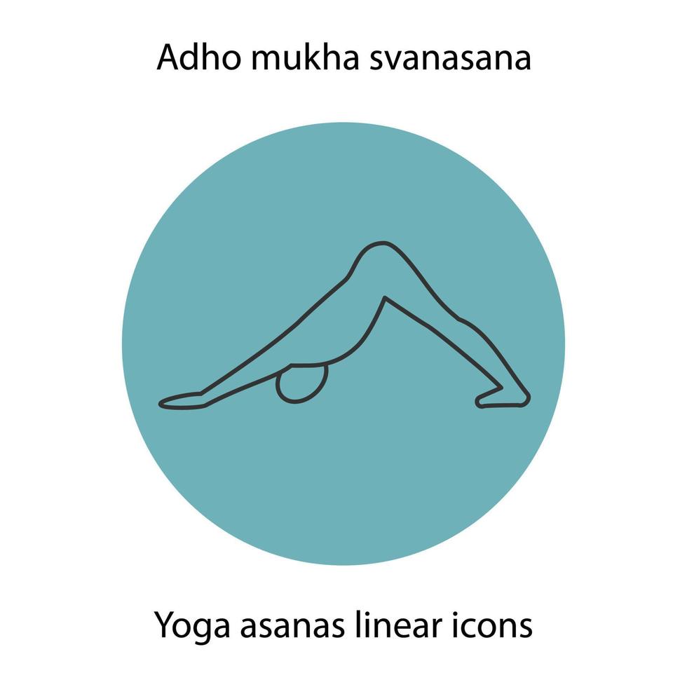 Adho mukha svanasana yoga position. Linear icon. Thin line illustration. Yoga asana contour symbol. Vector isolated outline drawing