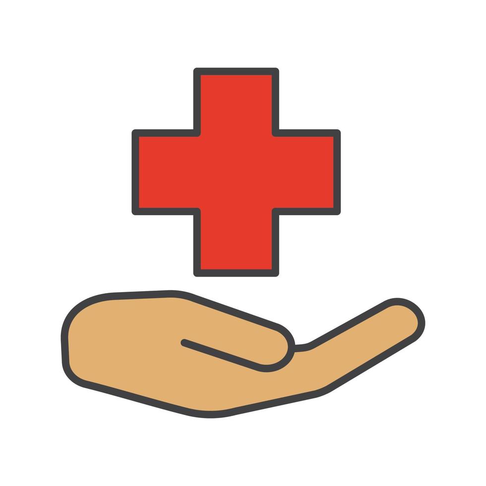 icono de color de atención médica. hospital. mano que sostiene la cruz médica. ilustración vectorial aislada vector