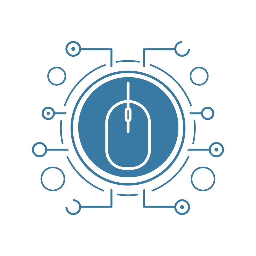 Network access flat linear long shadow icon. Computer mouse in microchip pathways. Vector line symbol