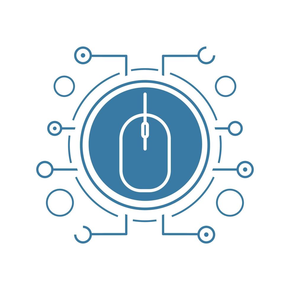 icono de sombra plana lineal de acceso a la red. ratón de ordenador en vías de microchip. símbolo de línea vectorial vector