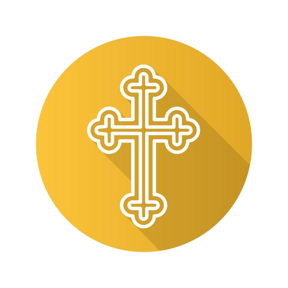 Christian crucifix flat linear long shadow icon. Easter cross. Vector line symbol