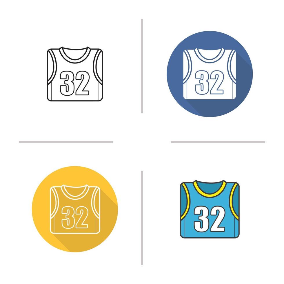 Basketball player's shirt icon. Flat design, linear and color styles. Isolated vector illustrations