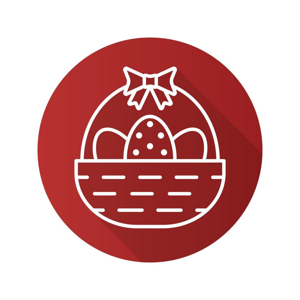 Easter basket flat linear long shadow icon. Basket with eggs and bow. Vector line symbol