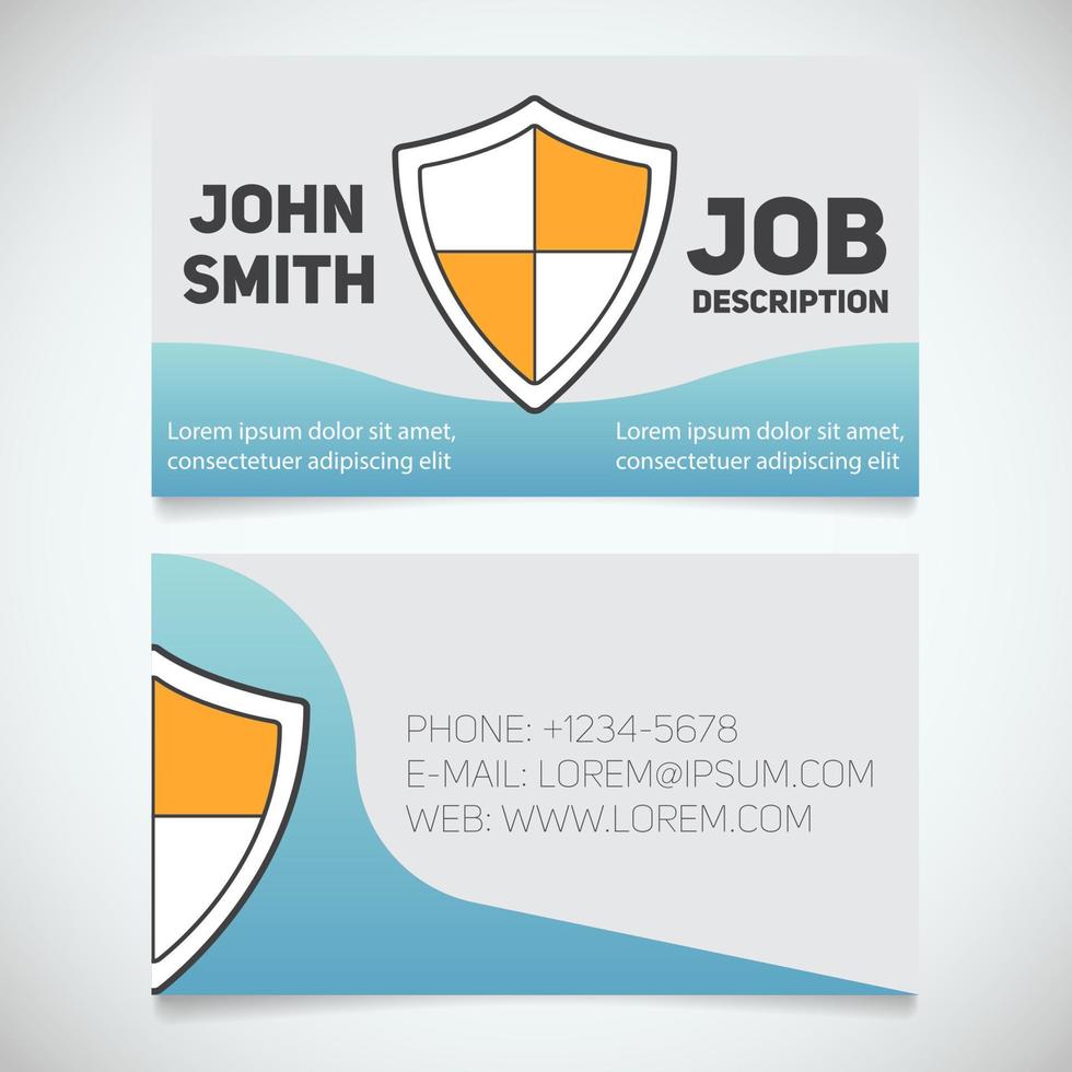 Business card print template with shield logo. Protection. Security guard. Cyber security. Stationery design concept. Vector illustration
