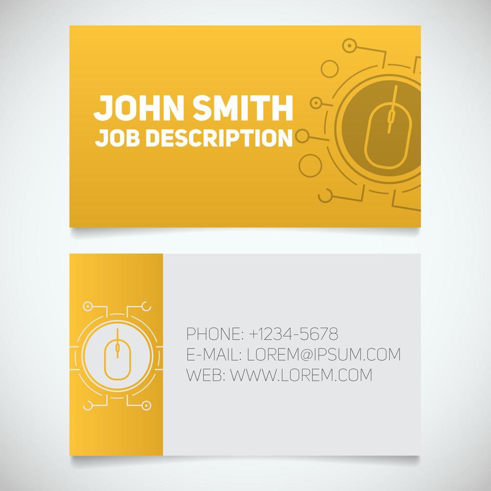 Business card print template with computer mouse logo. System admin. Programmer. Stationery design concept. Vector illustration