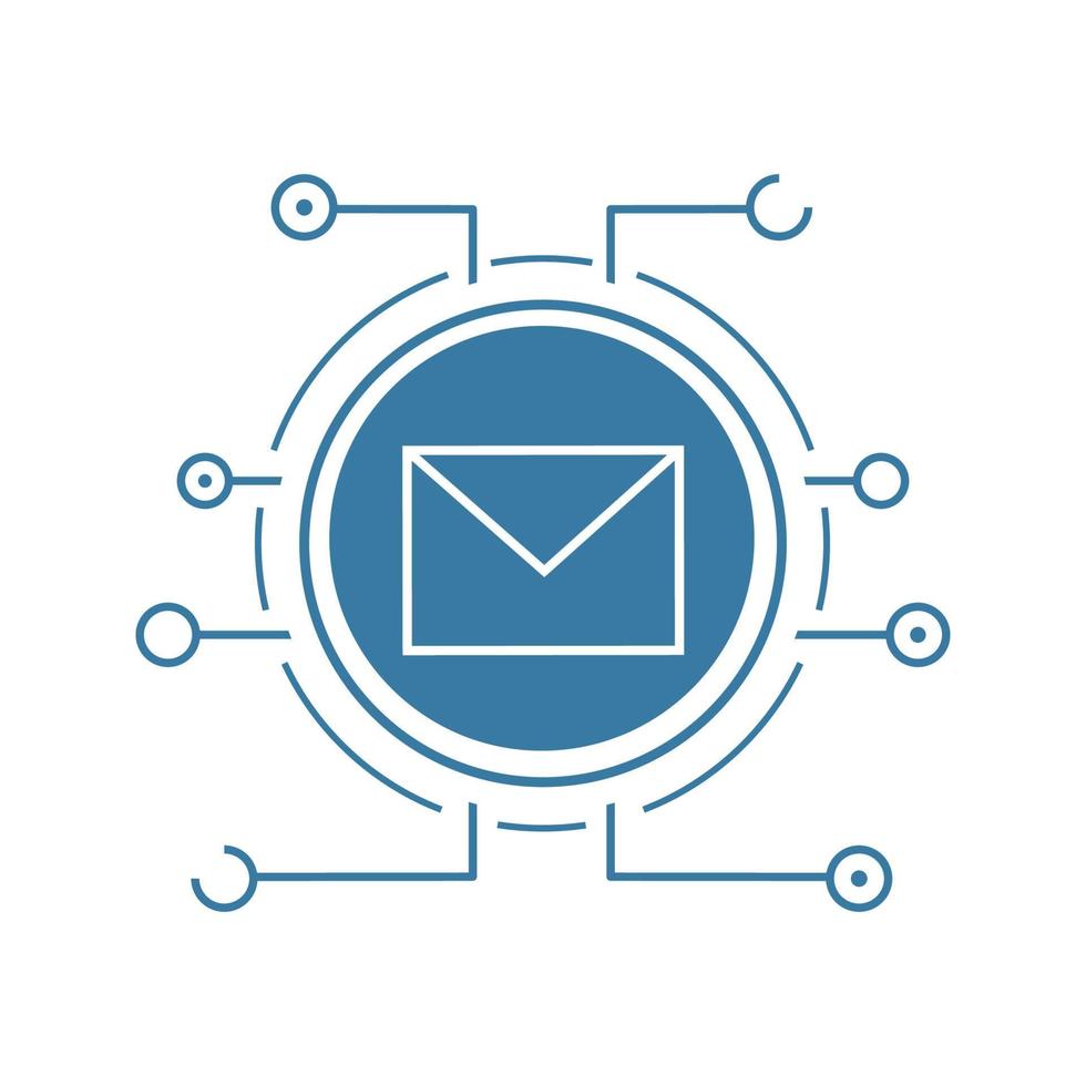 Email security flat linear long shadow icon. Sms message. Email letter with microchip pathways. Vector line symbol