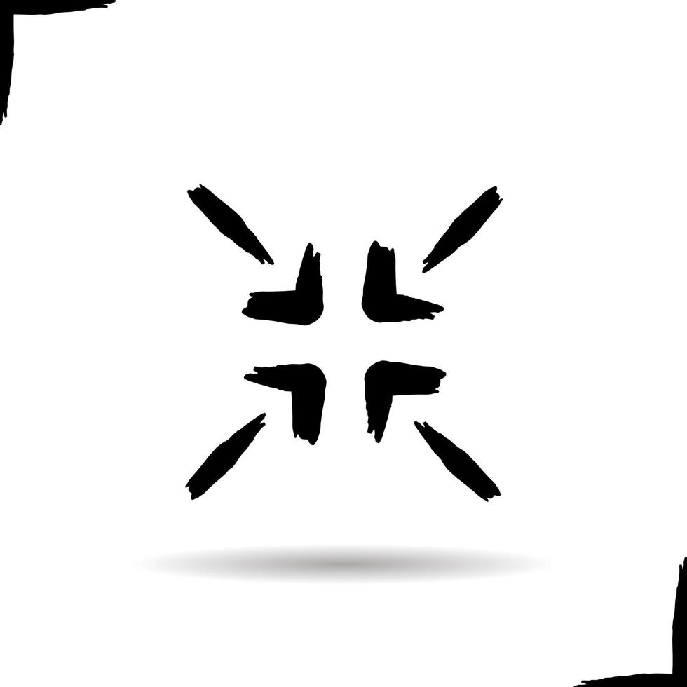 4 flechas apuntando al icono central. símbolo de flechas de dirección de trazo de pincel de sombra paralela. vector ilustración aislada