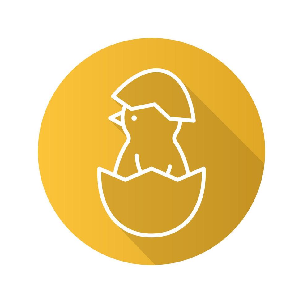 Newborn chicken flat linear long shadow icon. Nestling in egg shell. Vector line symbol