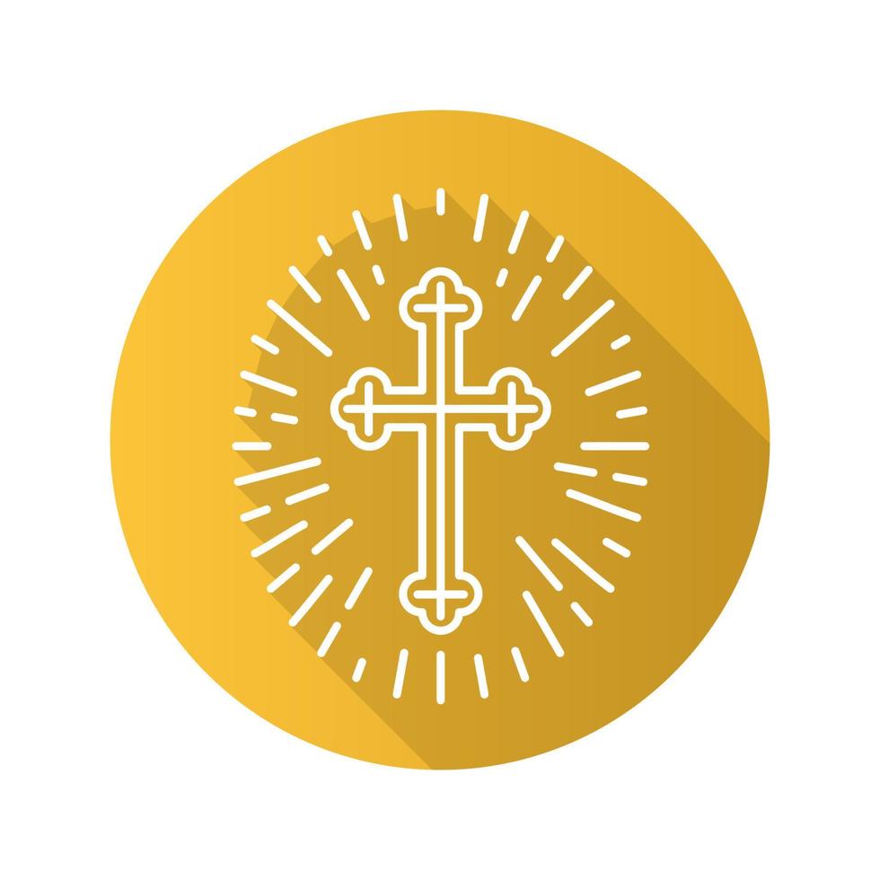 crucifijo cristiano con luz alrededor. icono de plano lineal larga sombra. cruz de pascua. símbolo de línea vectorial vector