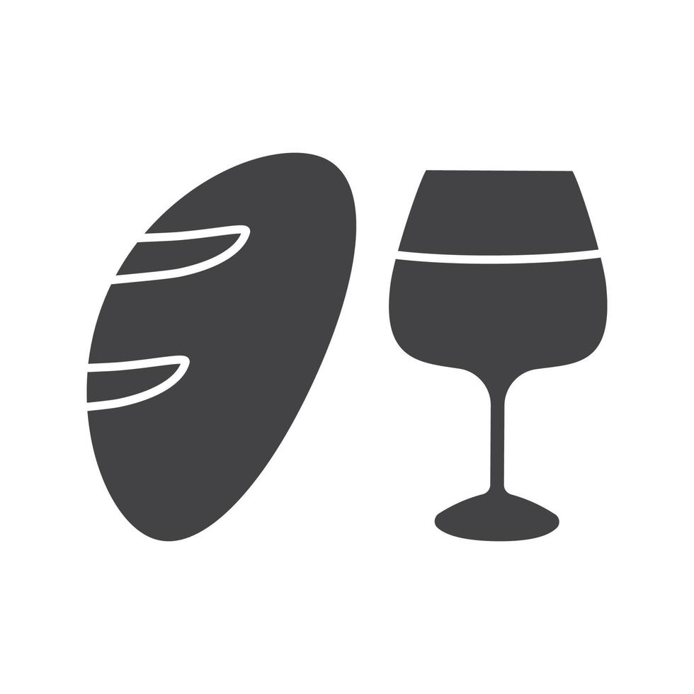 Wine and bread glyph icon. Silhouette symbol. Jesus Christ flesh and blood. Negative space. Vector isolated illustration