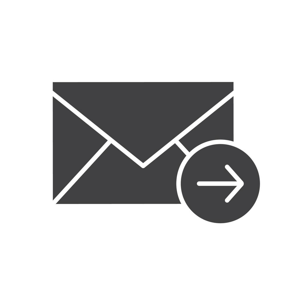 Send message glyph icon. Silhouette symbol. Email letter. Negative space. Vector isolated illustration