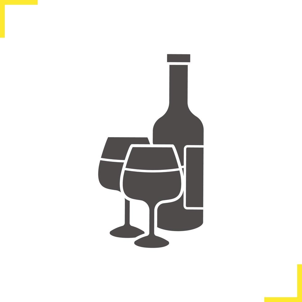 Wine bottle and glasses glyph icon. Silhouette symbol. Negative space. Vector isolated illustration