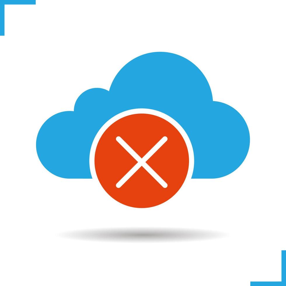 Cloud storage cancel glyph icon. Drop shadow silhouette symbol. Cloud computing. Negative space. Vector isolated illustration