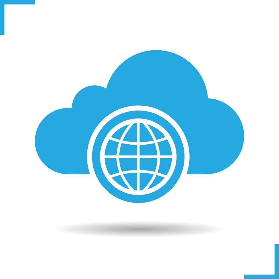 Worldwide cloud storage icon. Drop shadow silhouette symbol. Cloud computing. Negative space. Vector isolated illustration