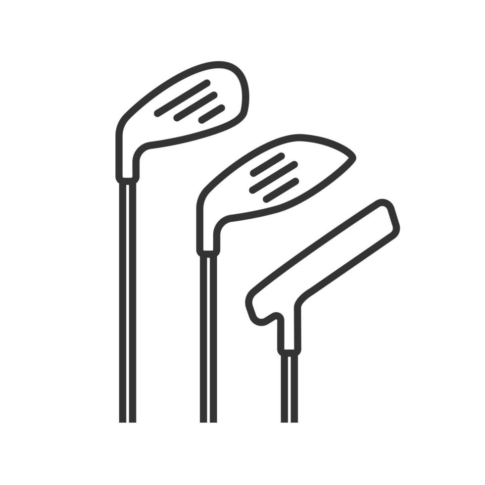 Golf clubs linear icon. Thin line illustration. Contour symbol. Vector isolated outline drawing