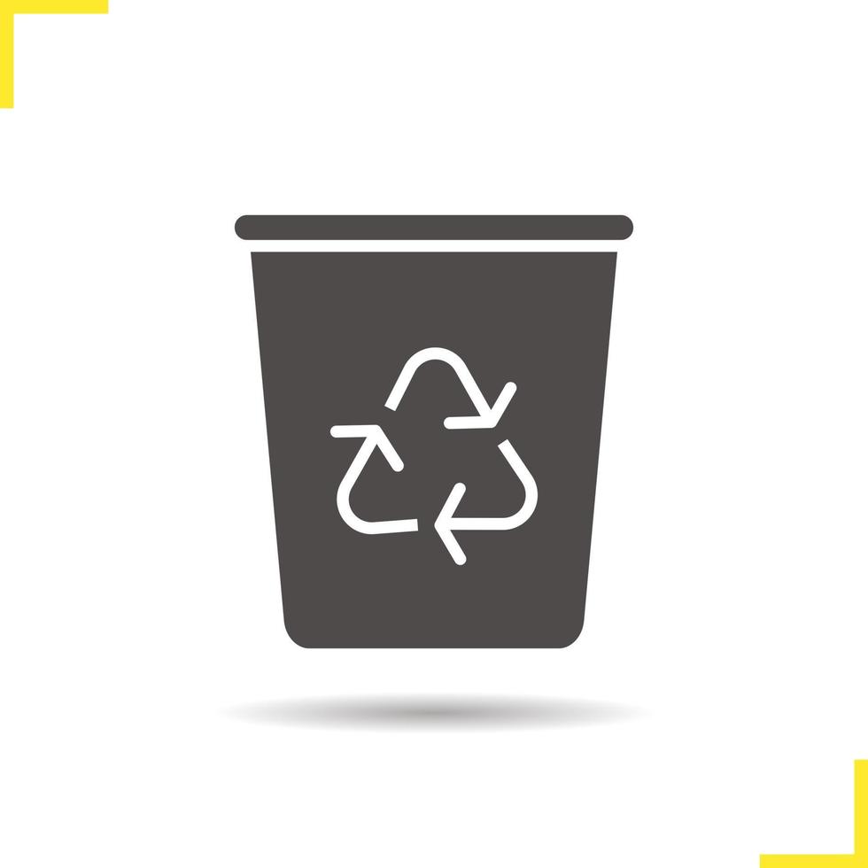 Recycle bin glyph icon. Drop shadow wastebasket silhouette symbol. Dustbin. Negative space. Vector isolated illustration