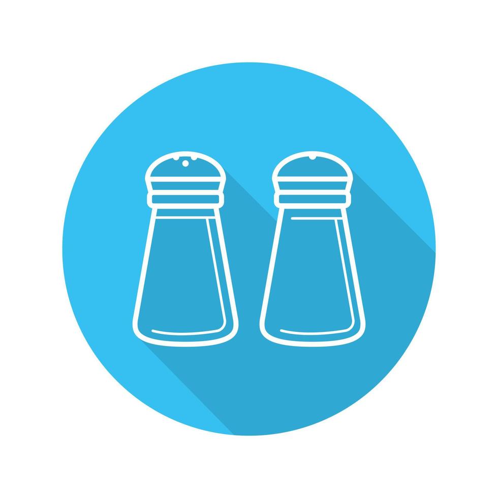 Salt and pepper shakers. Flat linear long shadow icon. Vector line symbol