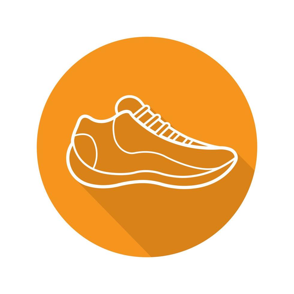 Sneaker flat linear long shadow icon. Running shoe. Vector line symbol