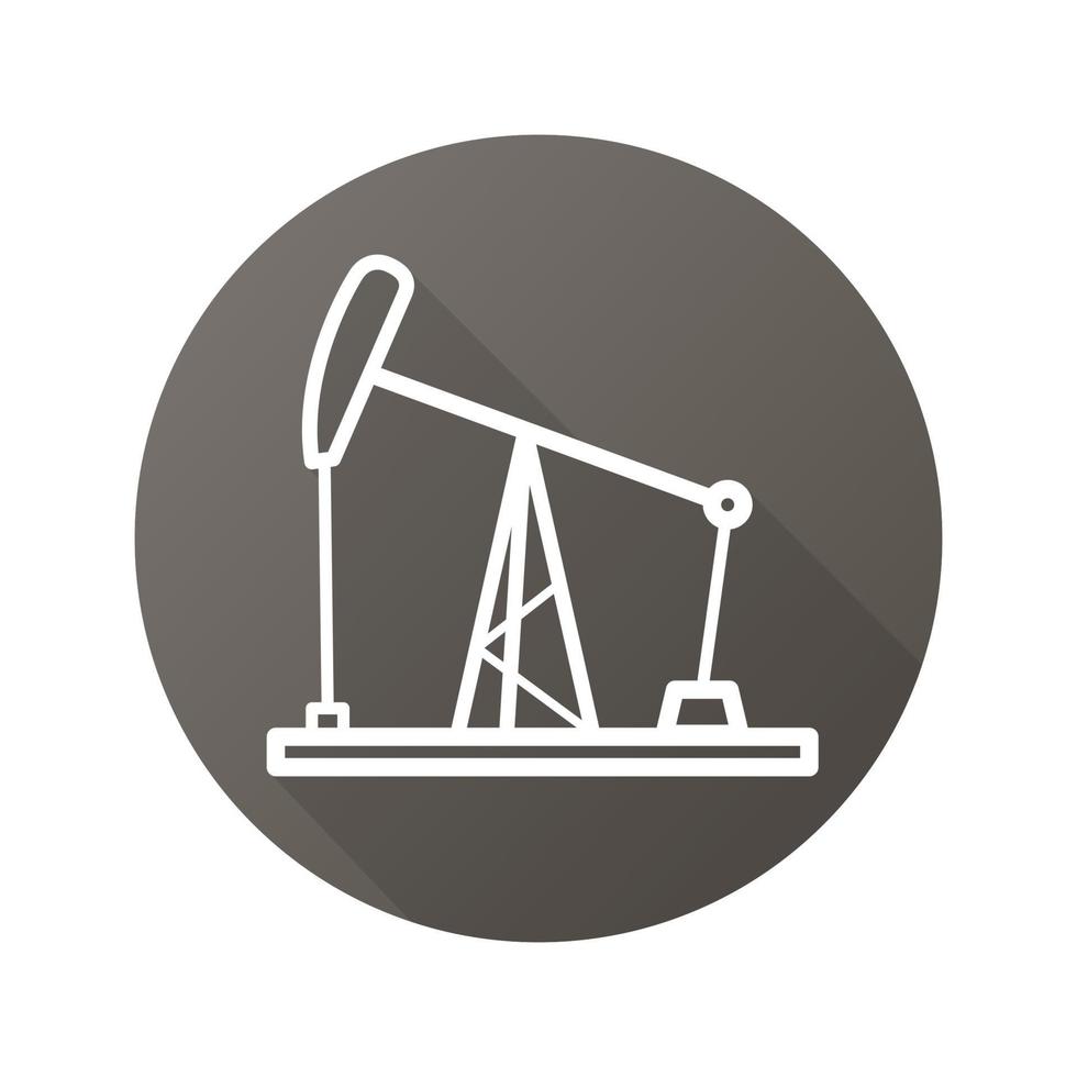 Oil derrick flat linear long shadow icon. Oil pump jack. Vector line symbol