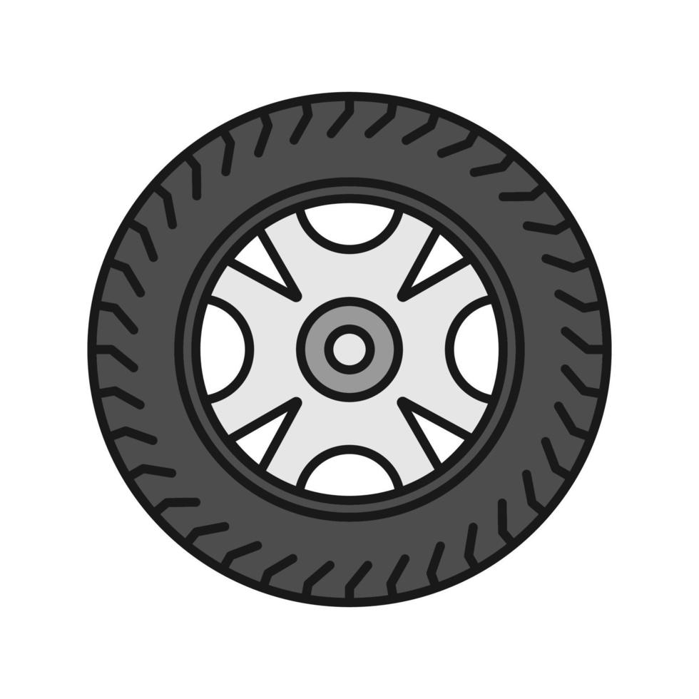 icono de color de llanta y neumático de coche. rueda de automóvil. ilustración vectorial aislada vector
