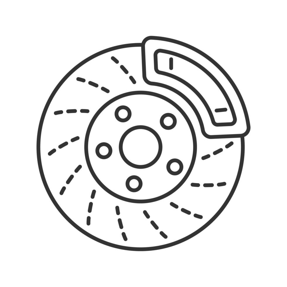 Disc brake with caliper linear icon. Thin line illustration. Contour symbol. Vector isolated outline drawing