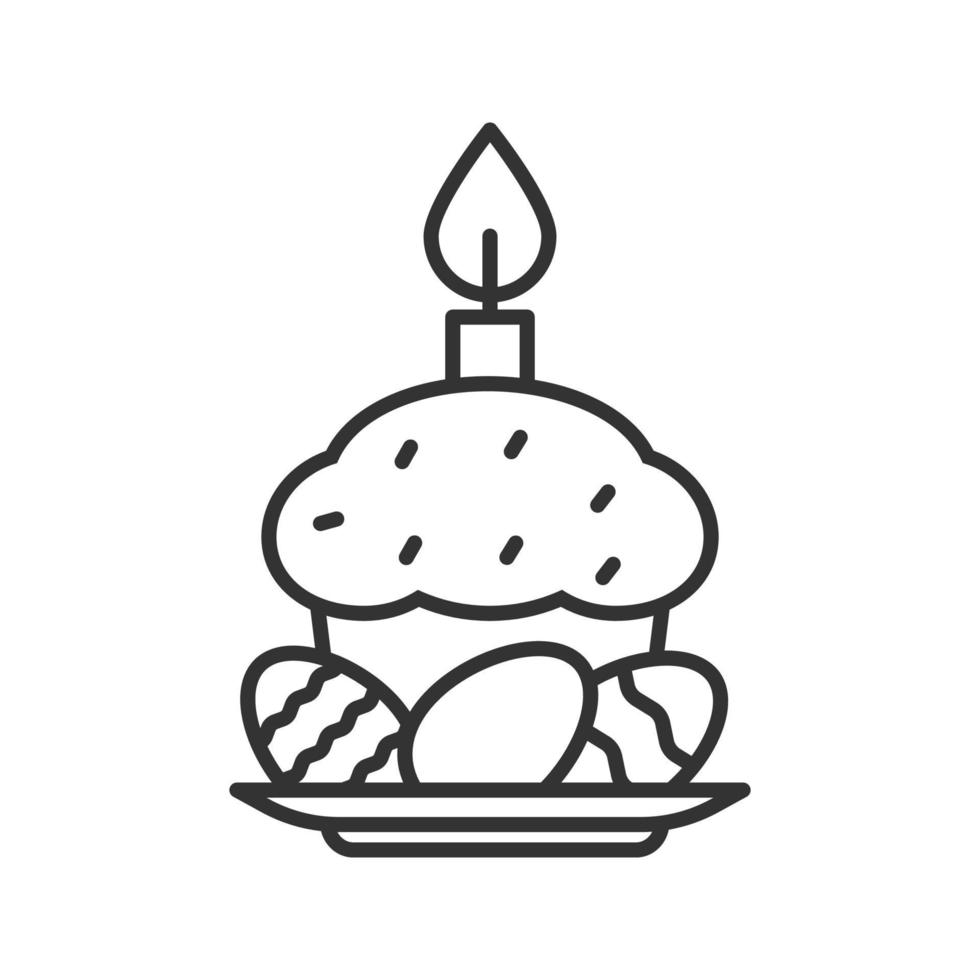 Easter cake, eggs and candle linear icon. Thin line illustration. Contour symbol. Vector isolated outline drawing