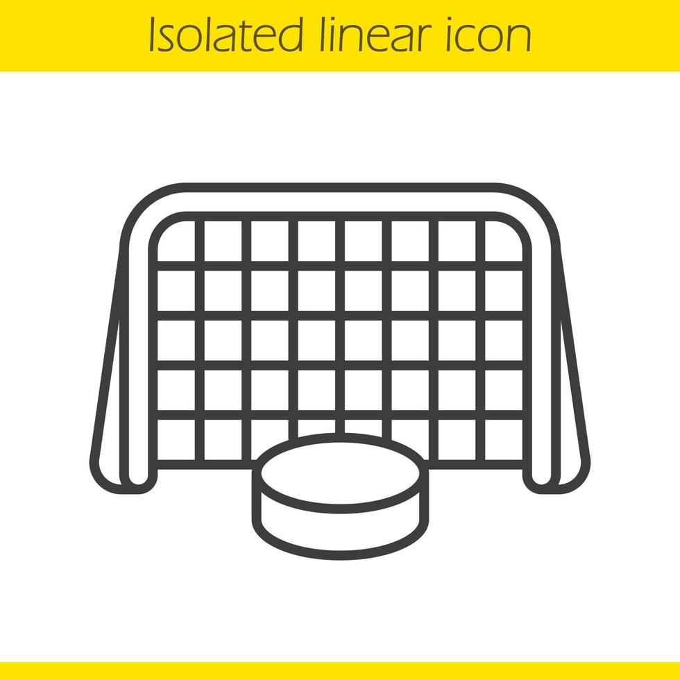 Ice hockey gate and puck linear icon. Thin line illustration. Hockey goal contour symbol. Vector isolated outline drawing