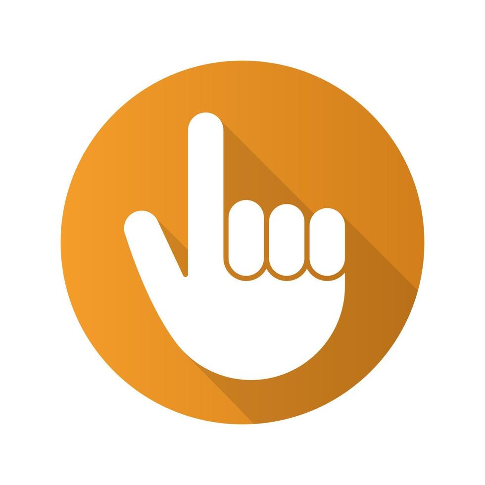 Attention hand gesture. Flat design long shadow icon. Point up. Vector silhouette symbol