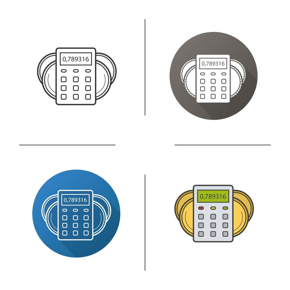 Income calculations icon. Flat design, linear and color styles. Calculator with coins. Financial planning. Isolated vector illustrations