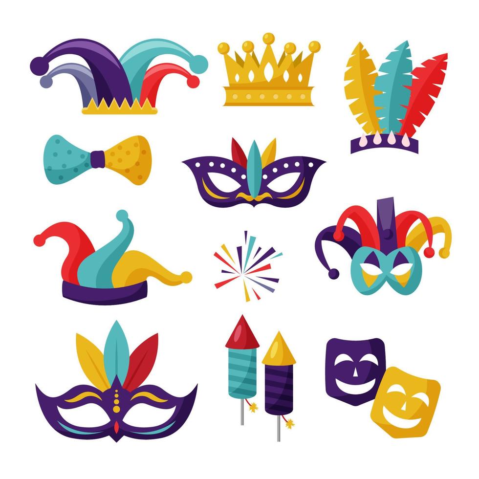 conjunto de iconos de carnaval de mardi gras vector