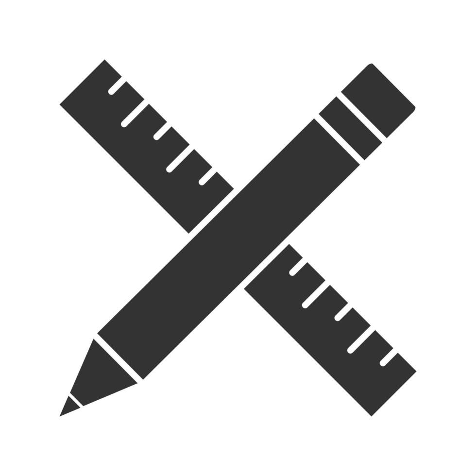 Ruler and pencil glyph icon. Drawing and drafting tools. Silhouette symbol. Negative space. Vector isolated illustration
